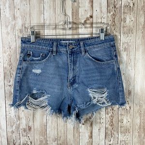 KanCan High Rise Distressed/Destroyed Jean Shorts M